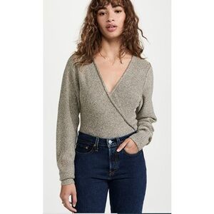 Free People Going for Gold Wrap Sweater Tan Gold Metallic M